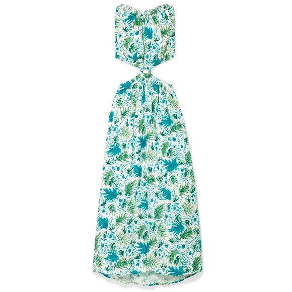 Cult Gaia Theia Cutout Printed Linen Maxi Dress Turquoise - XS